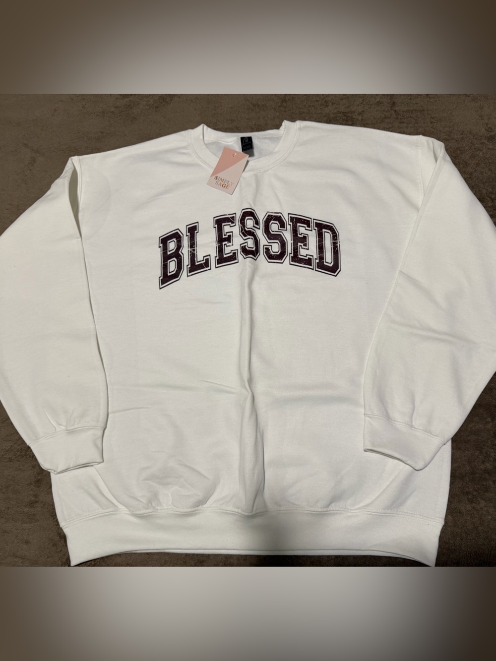 White "BLESSED" Graphic Crewneck Sweatshirt - Women's Top NEW, NWT